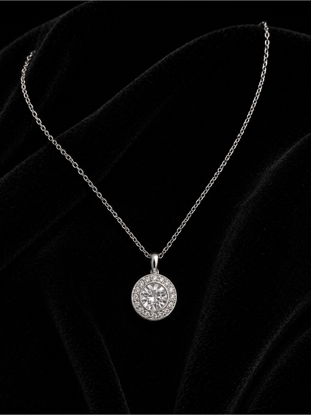 Swarovski Crystal Silver Halo Pendant Necklace NEW